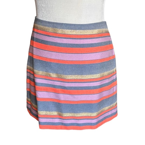 🍁 BUNDLE ONLY - 5/$15  J. Crew Metallic & Coral Striped A-Line Skirt - Picture 1 of 4